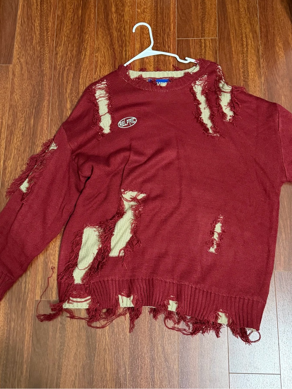 Aelfric Eden heavy knit sweater in deep burgundy red
